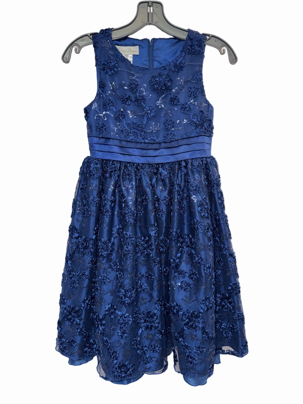 American Princess Girls 12 Royal Blue Floral Embroidered Formal Party Dress
